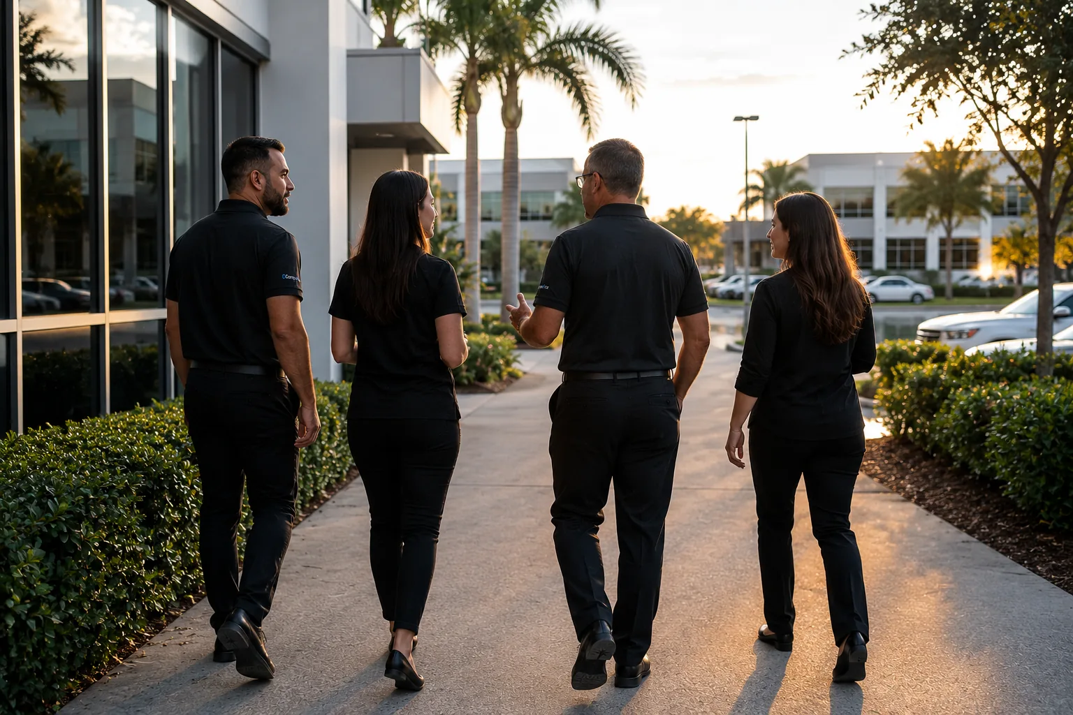Illustration of colleagues outside a South Florida office building
