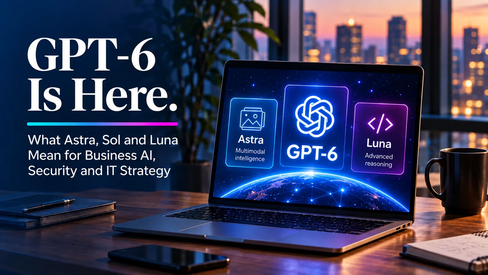GPT-6 Astra, Sol and Luna business AI strategy displayed on a laptop