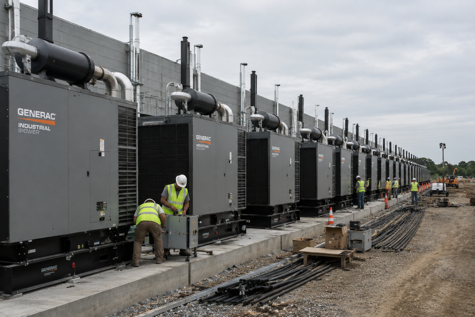 Industrial backup generators powering AI data center infrastructure